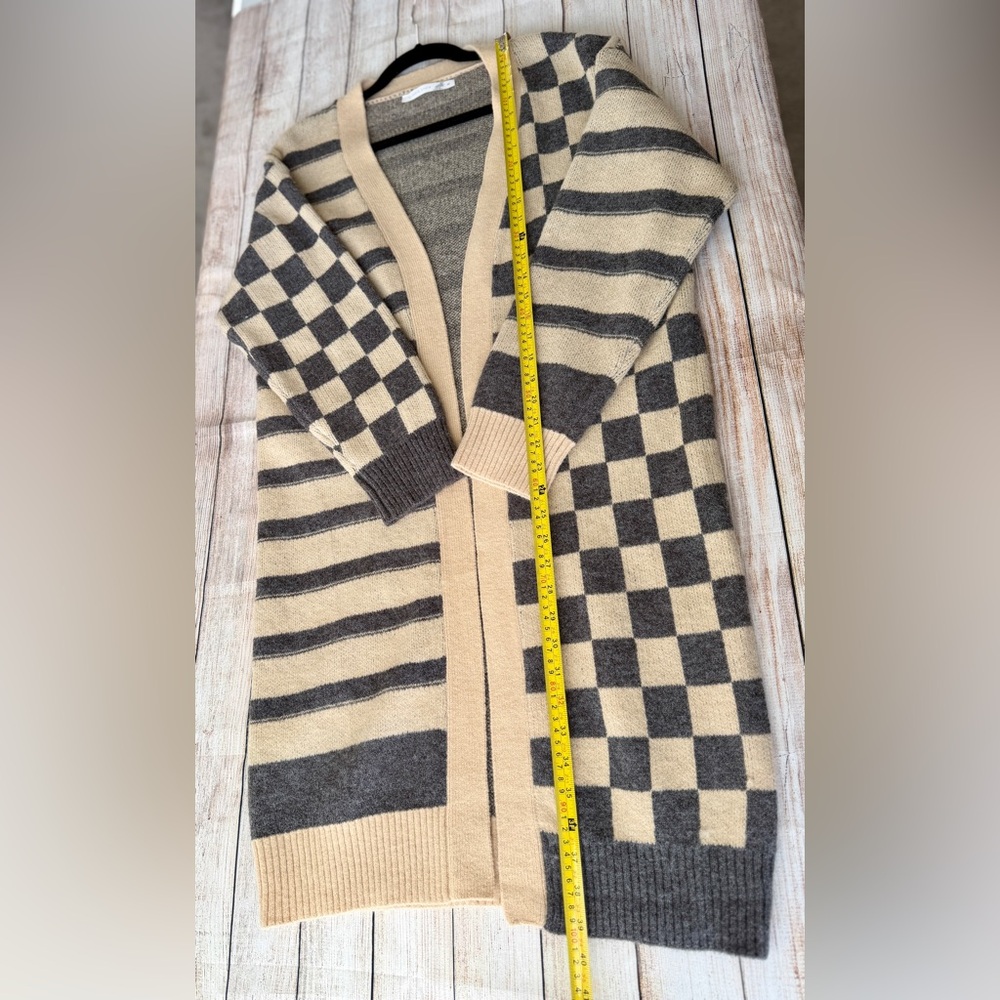 Altar’d State M Checkerboard Striped Longline Duster Cardigan Sweater NWT - Picture 10 of 13